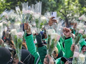 Video: Aksi Damai Driver Ojol Berbagi Bunga Mawar