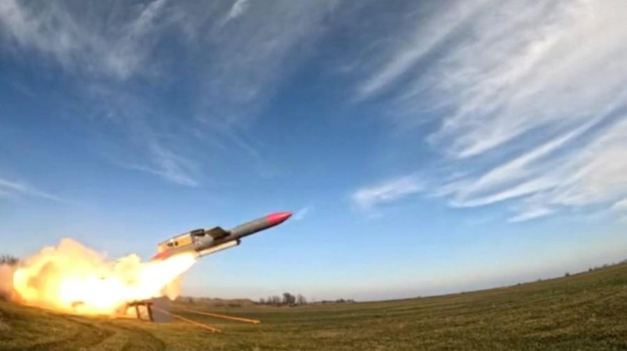 Thi video grab made on a footage published by Ukrainian media outlet ZN.UA show the launch of long-range cruise missiles known as Flamingo, as President Volodymyr Zelensky said on August 21 that Ukraine had tested the missile. Equipped with a 1,150-kilogram warhead and a range of more than 3,000 kilometres, it represents a major advance in Ukraine's strike capabilities, with Zelensky adding that mass production could begin by February. (Photo by Handout / ZN.UA / AFP)
