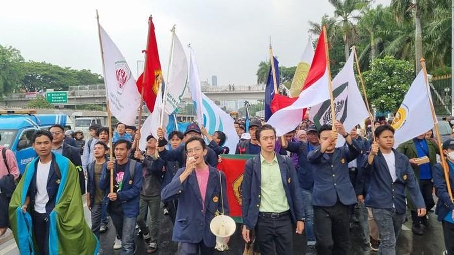 Demo mahasiswa di DPR RI, Jakarta, Jumat (5/9/2025). (Taufiq Syarifudin/detikcom)