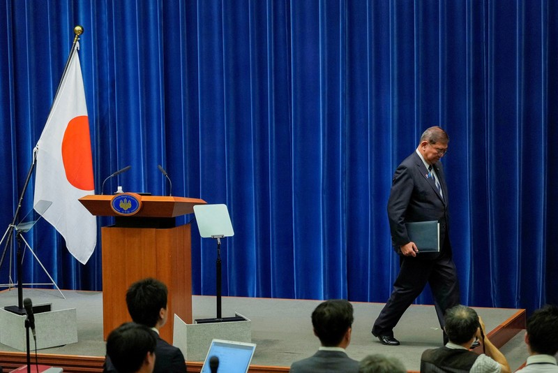 Perdana Menteri Jepang Shigeru Ishiba menghadiri konferensi pers saat mengumumkan pengunduran dirinya, di Tokyo, Jepang, Minggu (7/9/2025). (TORU HANAI/Pool via REUTERS) Perdana Menteri Jepang Shigeru Ishiba menghadiri konferensi pers saat mengumumkan pengunduran dirinya, di Tokyo, Jepang, Minggu (7/9/2025). (TORU HANAI/Pool via REUTERS)