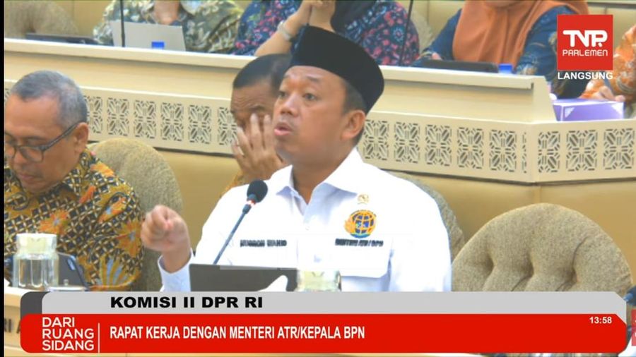 Rapat Kerja Komisi II DPR RI  dengan Menteri Agraria dan Tata Ruang/Kepala Badan Pertanahan Nasional (ATR/BPN) di Gedung Parlemen, Senin (8/9/2025). (Tangkapan Layar Youtube)