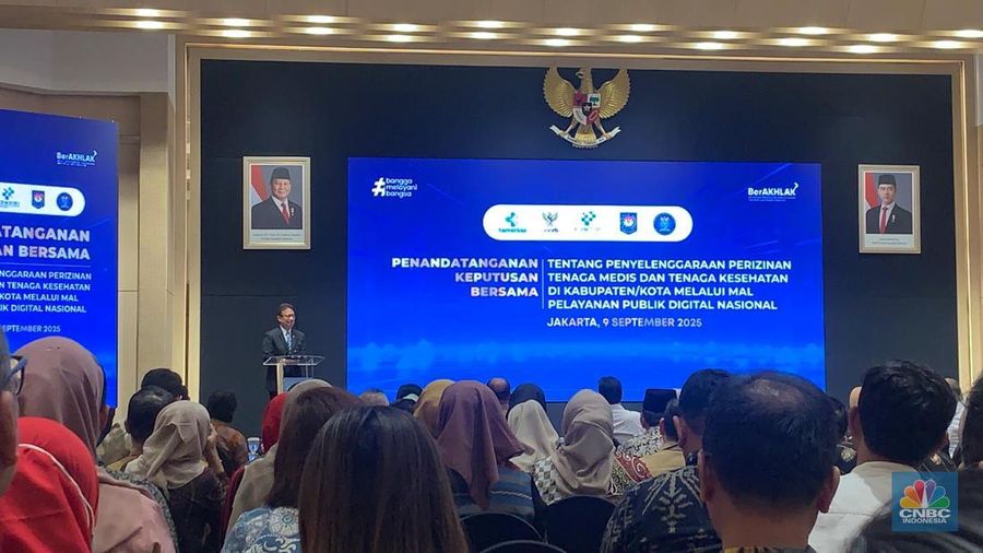 Pemerintah resmi meluncurkan integrasi perizinan tenaga medis dan tenaga kesehatan melalui Mal Pelayanan Publik Digital Nasional (MPP Digital). (CNBC Indonesia/Fergi Nadira)