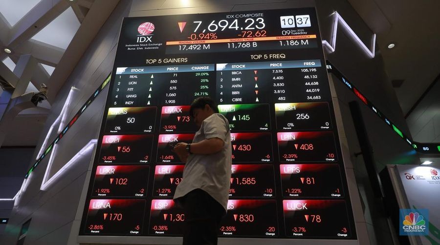 Pergerakan indeks Harga Saham Gabungan (IHSG), di Bursa Efek Indonesia, Jakarta, Selasa (9/9/2025). (CNBC Indonesia/Muhammad Sabki)