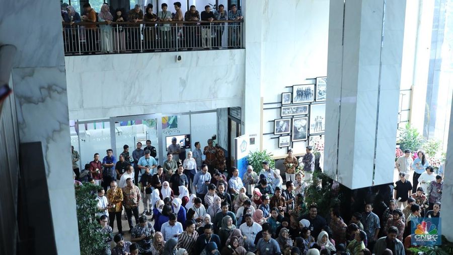 Suasana pelepasan mantan Menteri Keuangan Sri Mulyani di Kantor Kementerian Kuangan, Jakarta, Selasa (9/9/2025). (CNBC Indonesia/Tri Susilo)