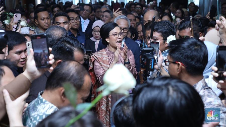 Suasana pelepasan mantan Menteri Keuangan Sri Mulyani di Kantor Kementerian Kuangan, Jakarta, Selasa (9/9/2025). (CNBC Indonesia/Tri Susilo)