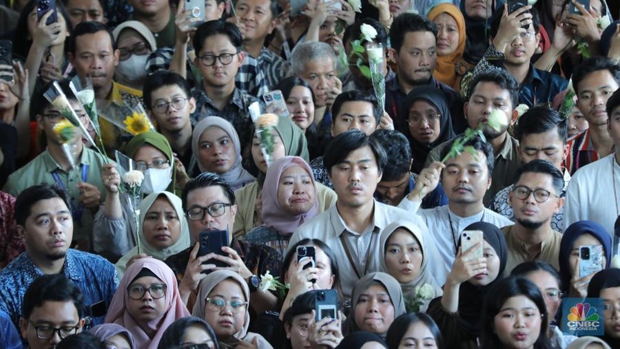 Suasana pelepasan mantan Menteri Keuangan Sri Mulyani di Kantor Kementerian Kuangan, Jakarta, Selasa (9/9/2025). (CNBC Indonesia/Tri Susilo)