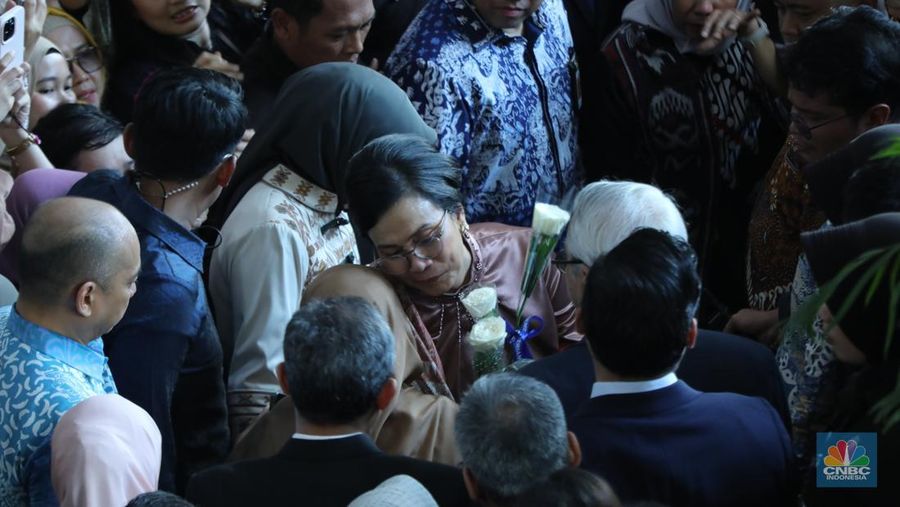 Suasana pelepasan mantan Menteri Keuangan Sri Mulyani di Kantor Kementerian Kuangan, Jakarta, Selasa (9/9/2025). (CNBC Indonesia/Tri Susilo)