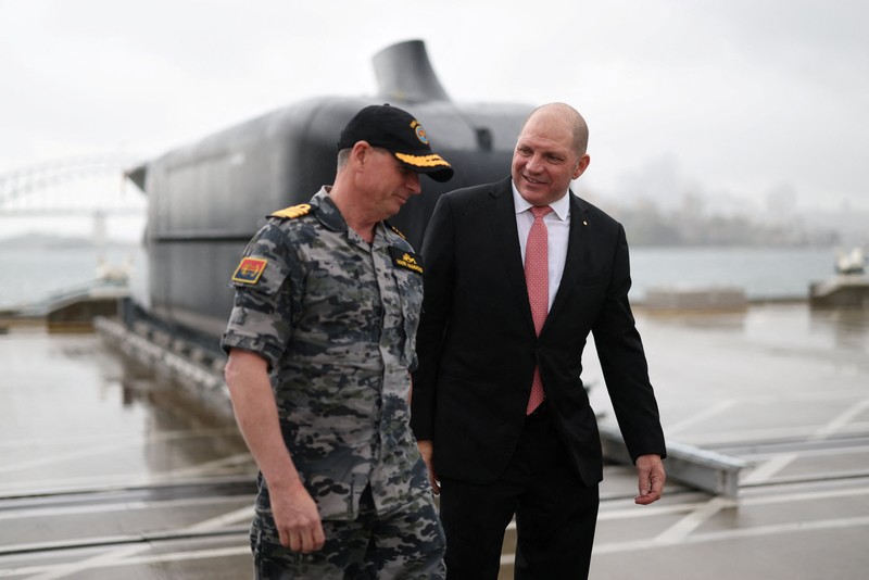 Kendaraan Bawah Laut Otonom Ekstra Besar (XL-AUV) Anduril Ghost Shark dipamerkan di pangkalan Angkatan Laut Kerajaan Australia HMAS Kuttabul, di Sydney, Australia, 10 September 2025. Kendaraan Bawah Laut Otonom Ekstra Besar (XL-AUV) Anduril Ghost Shark dipamerkan di pangkalan Angkatan Laut Kerajaan Australia HMAS Kuttabul, di Sydney, Australia, 10 September 2025. (REUTERS/Hollie Adams)