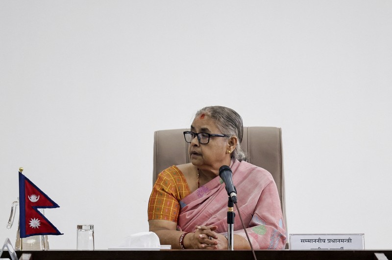 Perdana Menteri baru Nepal, Sushila Karki, menyampaikan pernyataan publik perdana usai dilantik, Minggu (14/9/2025). Perdana Menteri baru Nepal, Sushila Karki, menyampaikan pernyataan publik perdana usai dilantik, Minggu (14/9/2025). (Navesh Chitrakar/Navesh Chitrakar)