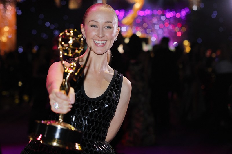 Britt Lower poses with the Best Actress in a Drama Series award for Severance, at the 77th Primetime Emmy Awards in Los Angeles, California, U.S., September 14, 2025. REUTERS/Daniel Cole