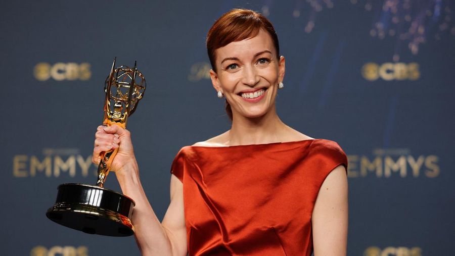Britt Lower poses with the Best Actress in a Drama Series award for Severance, at the 77th Primetime Emmy Awards in Los Angeles, California, U.S., September 14, 2025. REUTERS/Daniel Cole