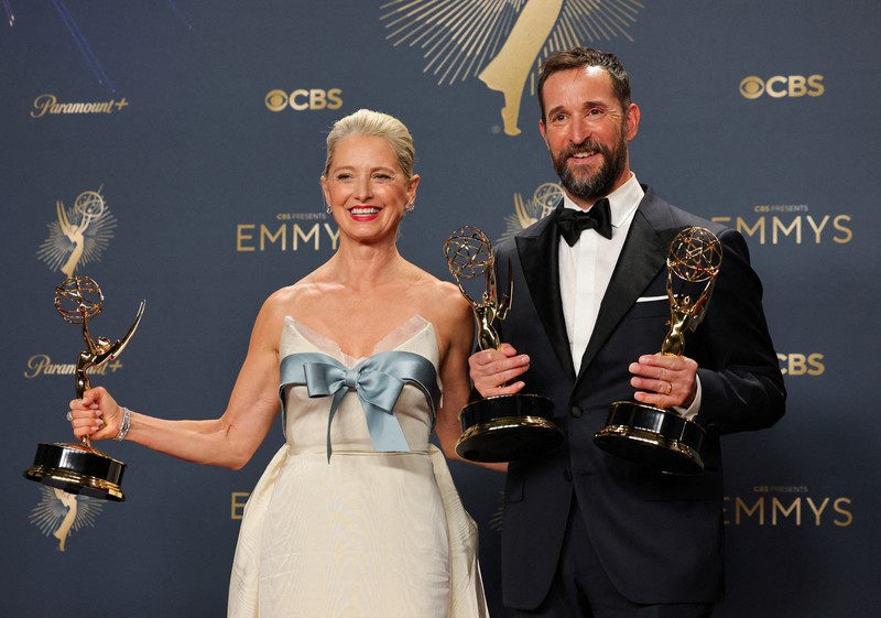 Britt Lower poses with the Best Actress in a Drama Series award for Severance, at the 77th Primetime Emmy Awards in Los Angeles, California, U.S., September 14, 2025. REUTERS/Daniel Cole