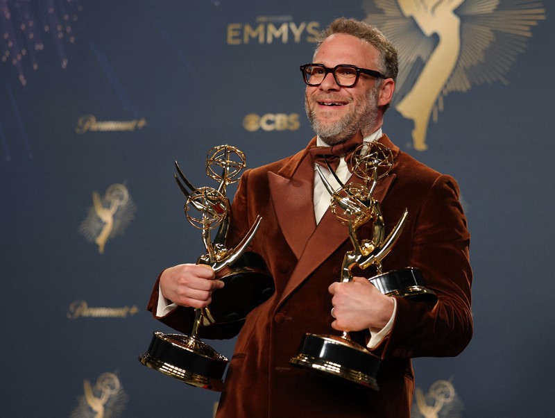 Britt Lower poses with the Best Actress in a Drama Series award for Severance, at the 77th Primetime Emmy Awards in Los Angeles, California, U.S., September 14, 2025. REUTERS/Daniel Cole