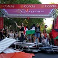 Demo Palestina Setop Balap Sepeda Vuelta a Espana Madrid Spanyol