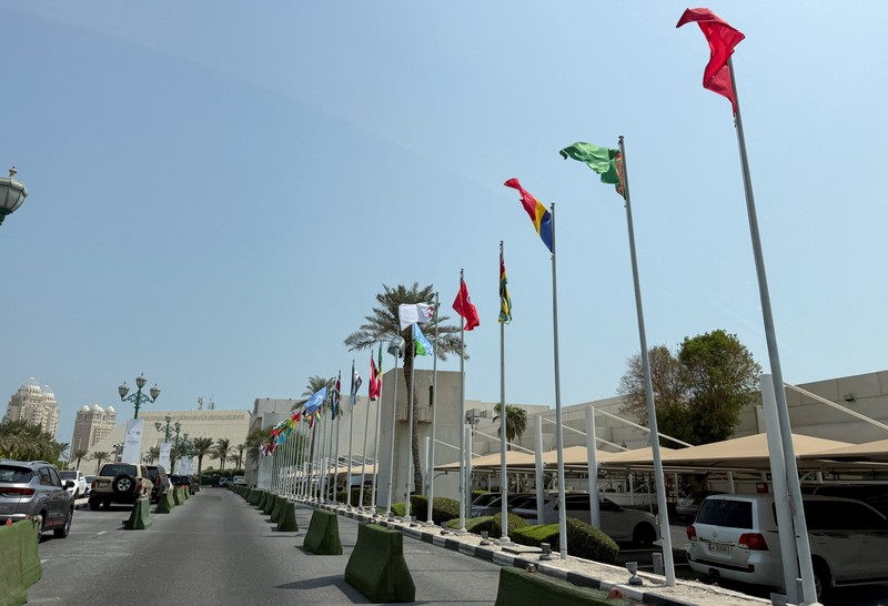 View of the Sheraton Hotel, the venue of the emergency Arab-Islamic summit, for discussing the Israeli attack on Hamas on the Gulf country's soil, in Doha, Qatar, September 15, 2025. REUTERS/Ibraheem Abu Mustafa