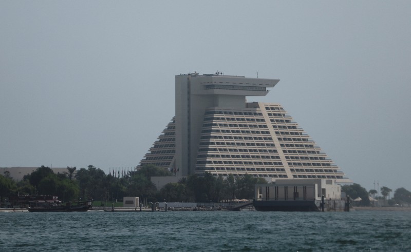 View of the Sheraton Hotel, the venue of the emergency Arab-Islamic summit, for discussing the Israeli attack on Hamas on the Gulf country's soil, in Doha, Qatar, September 15, 2025. REUTERS/Ibraheem Abu Mustafa