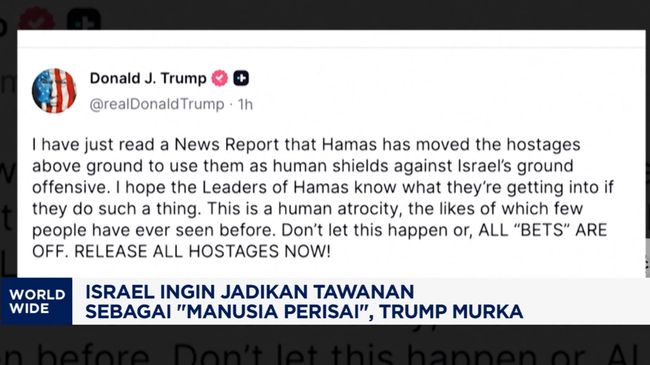 Video: Israel Mau Jadikan Tawanan Jadi "Manusia Perisai", Trump Murka