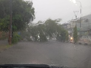 Hujan Disertai Angin di Serang, Pohon Tumbang-Jalan Sudirman Tergenang
