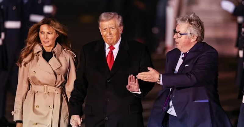 U.S. President Donald Trump and first lady Melania Trump disembark Air Force One as they arrive for their state visit to Britain, at London Stansted Airport near London, Britain, September 16, 2025. REUTERS/Chris Radburn