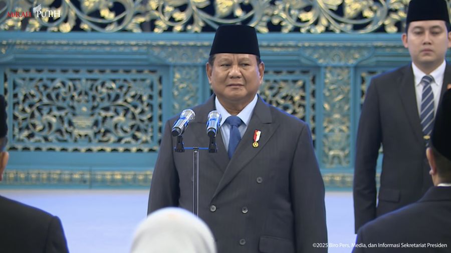 Presiden Prabowo Subianto saat Melantik Menteri dan Wamen Kabinet Merah Putih Sisa Masa Jabatan 2024-2029, (17/9/2025). (Tangkapan Layar Youtube/Sekretariat Presiden)