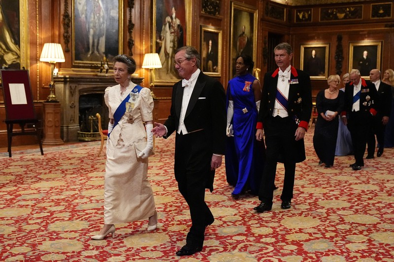 Pipers rehearse next to the banquet table in St George's Hall, Windsor Castle, Berkshire, ahead of the state banquet for U.S. President Donald Trump and his wife, First Lady Melania Trump, on day one of their second state visit to the UK, Wednesday September 17, 2025.    Aaron Chown/Pool via REUTERS
