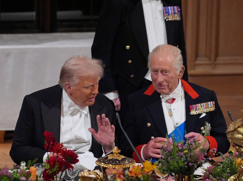USA-TRUMP/BRITAIN Pipers rehearse next to the banquet table in St George's Hall, Windsor Castle, Berkshire, ahead of the state banquet for U.S. President Donald Trump and his wife, First Lady Melania Trump, on day one of their second state visit to the UK, Wednesday September 17, 2025. Aaron Chown/Pool via REUTERS