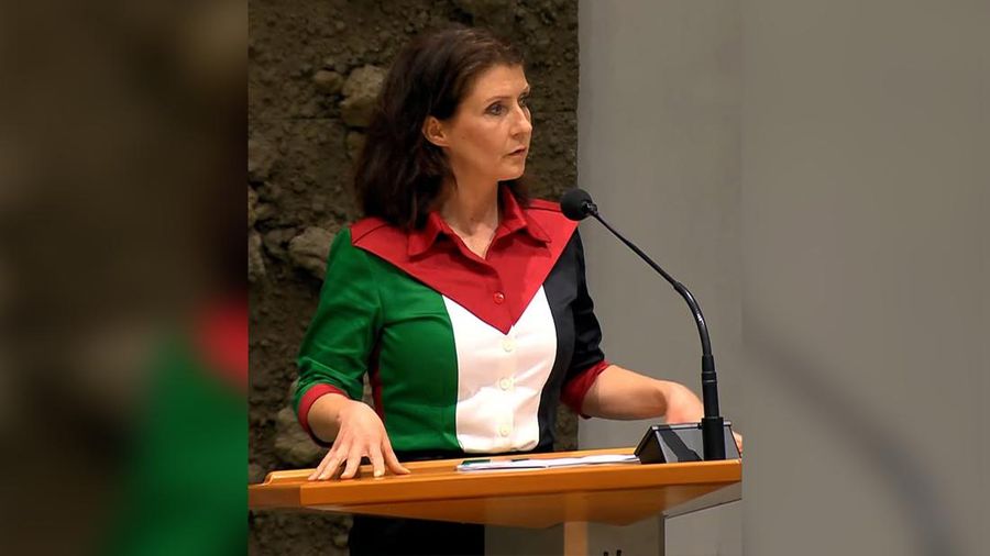 Anggota parlemen Belanda Esther Ouwehand mengenakan warna bendera Palestina selama debat parlemen. (Instagram/estherouwehandpvdd) Anggota parlemen Belanda Esther Ouwehand mengenakan warna bendera Palestina selama debat parlemen. (Instagram/estherouwehandpvdd)