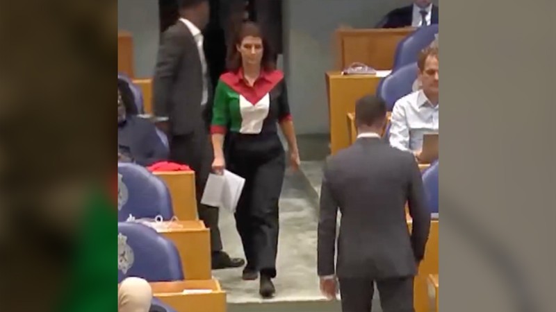 Anggota parlemen Belanda Esther Ouwehand mengenakan warna bendera Palestina selama debat parlemen. (Instagram/estherouwehandpvdd) Anggota parlemen Belanda Esther Ouwehand mengenakan warna bendera Palestina selama debat parlemen. (Instagram/estherouwehandpvdd)