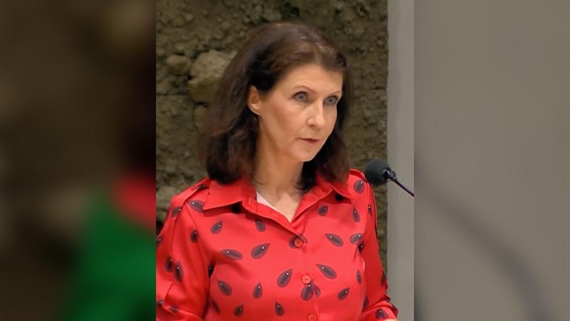 Anggota parlemen Belanda Esther Ouwehand mengenakan warna bendera Palestina selama debat parlemen. (Instagram/estherouwehandpvdd)