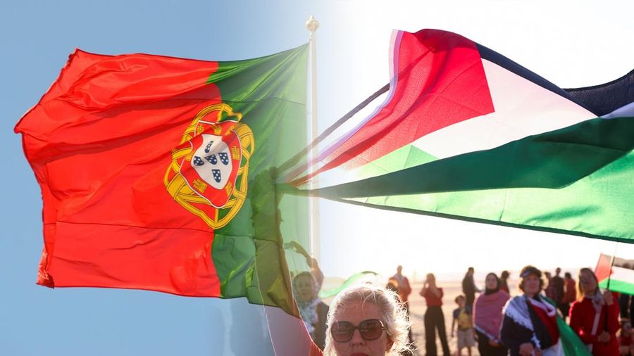 Foto kolase bendera Portugal dan bendera Palestina. (Dok. Pixabay & Reuters)