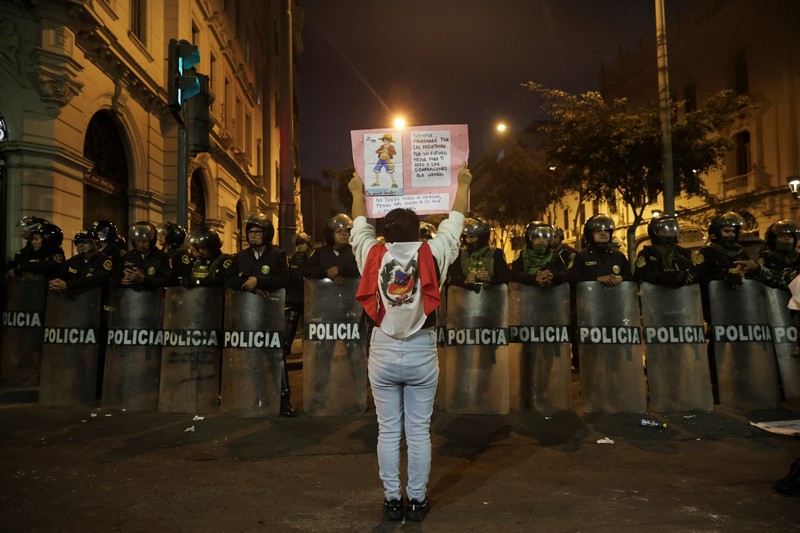 Protes terhadap pemerintahan Presiden Peru Dina Boluarte, Sabtu (20/9/2025). (REUTERS/Sebastian Castaneda) Protes terhadap pemerintahan Presiden Peru Dina Boluarte, Sabtu (20/9/2025). (REUTERS/Sebastian Castaneda)