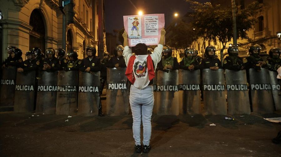 Protes terhadap pemerintahan Presiden Peru Dina Boluarte, Sabtu (20/9/2025). (REUTERS/Sebastian Castaneda)