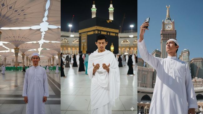 3 Prompt Gemini AI Edit Foto Makkah Depan Kabah-Payung Mesjid Nabawi
