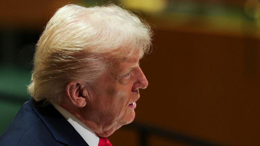 Presiden AS Donald Trump berpidato di Sidang Umum Perserikatan Bangsa-Bangsa ke-80, di New York City, New York, AS, 23 September 2025. (REUTERS/Alexander Drago)
