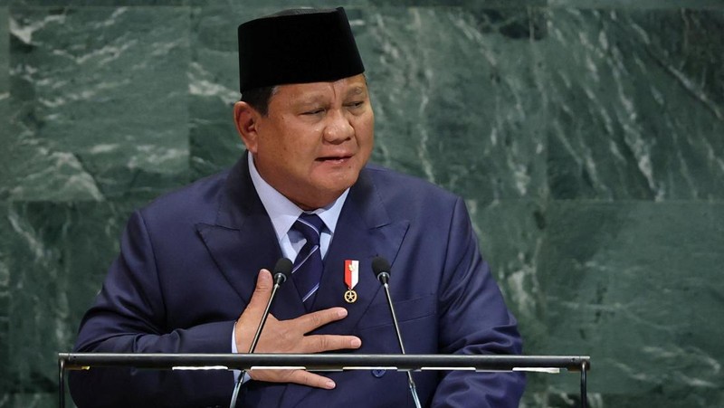 Presiden Indonesia Prabowo Subianto berpidato di Sidang Umum Perserikatan Bangsa-Bangsa ke-80 di Markas Besar PBB di New York, AS, 23 September 2025. (REUTERS/MIKE SEGAR)