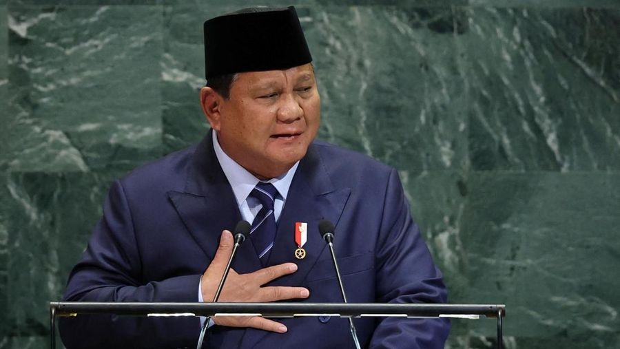 Presiden Indonesia Prabowo Subianto berpidato di Sidang Umum Perserikatan Bangsa-Bangsa ke-80 di Markas Besar PBB di New York, AS, 23 September 2025. (REUTERS/MIKE SEGAR)