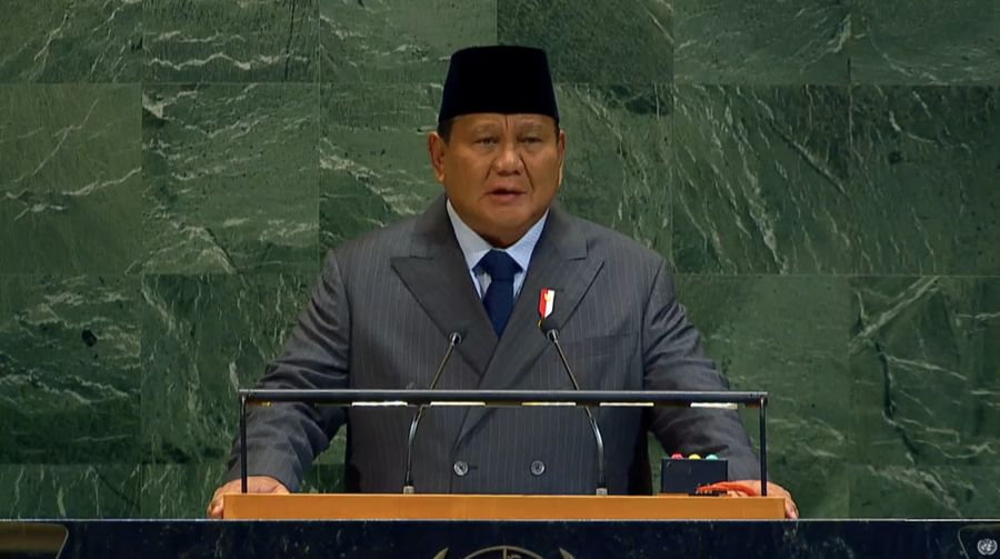 Presiden Prabowo Subianto saat menyampaikan pidato dalam rapat Perserikatan Bangsa-bangsa di New York City, AS, (22/9/2025). (Tangkapan Layar Youtube/United Nations