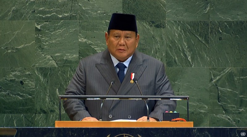 Presiden Prabowo Subianto saat menyampaikan pidato dalam rapat Perserikatan Bangsa-bangsa di New York City, AS, (22/9/2025). (Tangkapan Layar Youtube/United Nations