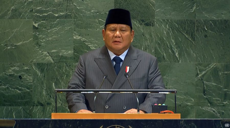 Presiden Prabowo Subianto saat menyampaikan pidato dalam rapat Perserikatan Bangsa-bangsa di New York City, AS, (22/9/2025). (Tangkapan Layar Youtube/United Nations