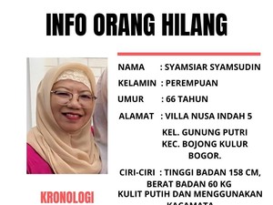 Tolong! Wanita Lansia Asal Bogor Hilang Sejak Kemarin