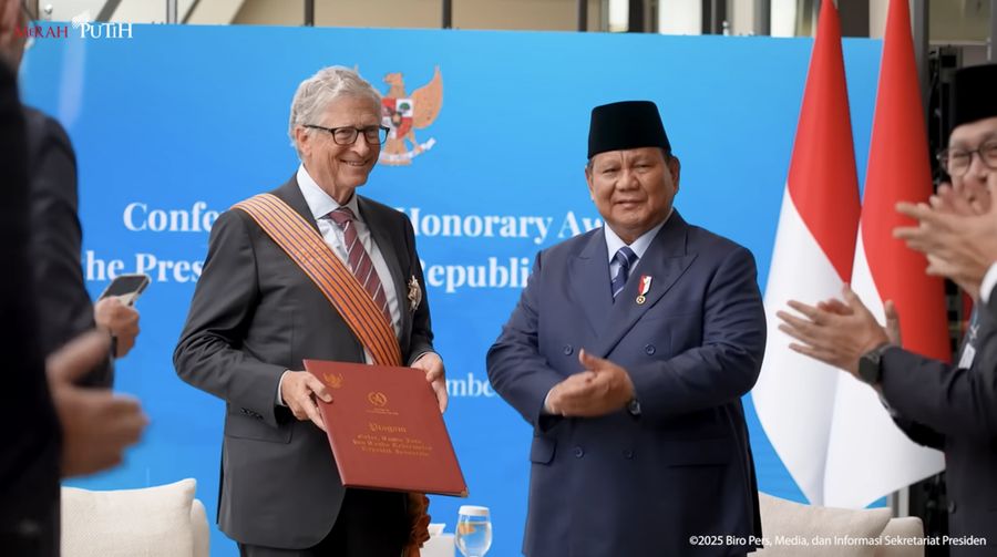 Presiden Prabowo Anugerahkan Bintang Jasa Utama kepada Bill Gates, New York, AS (23/9/2025). (Tangkapan Layar Youtube/Sekretariat Presiden)