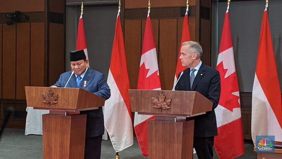 Presiden Prabowo Subianto melakukan pertemuan dengan Perdana Menteri Kanada Mark Carney di West Block, Parliament Hill, Ottawa, Rabu (25/9/2025). (CNBC Indonesia/Emir Yanwardhana)