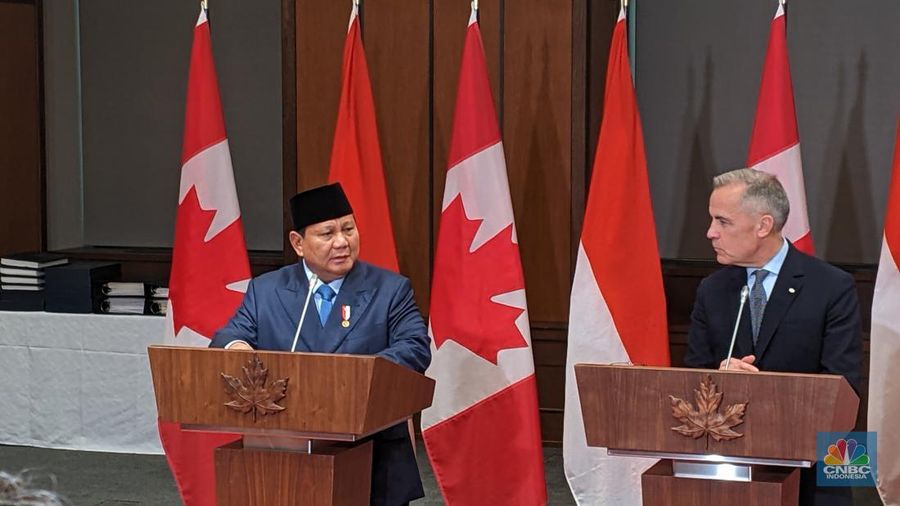 Presiden Prabowo Subianto melakukan pertemuan dengan Perdana Menteri Kanada Mark Carney di West Block, Parliament Hill, Ottawa, Rabu (25/9/2025). (CNBC Indonesia/Emir Yanwardhana)