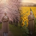 2 Prompt Gemini AI Edit Foto Dikelilingi Bunga Matahari dan Sakura