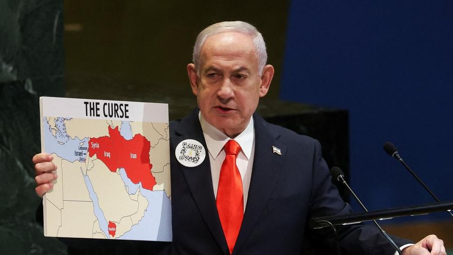 Perdana Menteri Israel Benjamin Netanyahu bersiap berpidato di hadapan Majelis Umum Perserikatan Bangsa-Bangsa (UNGA) ke-80 di markas besar PBB di New York City, AS, 26 September 2025. (REUTERS/Shannon Stapleton)