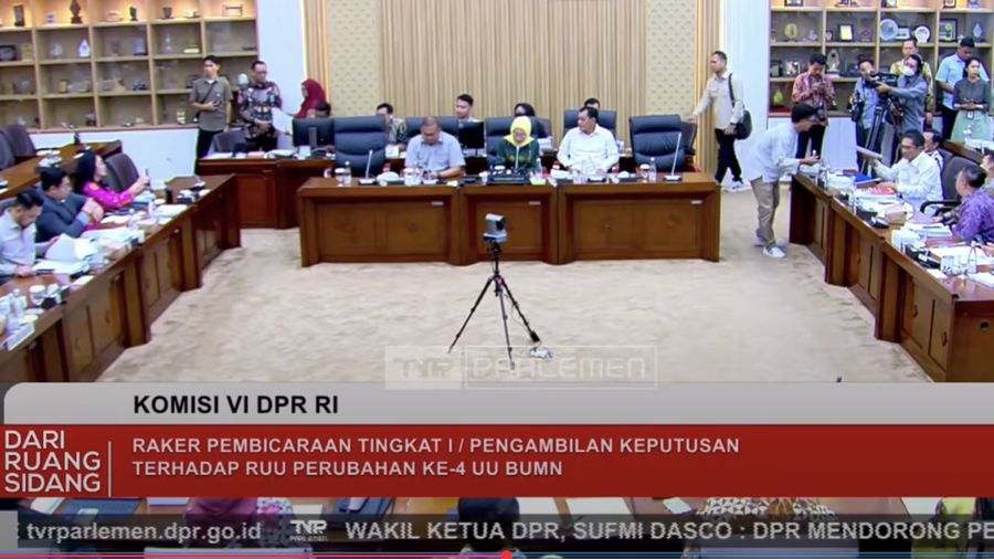 Rapat Kerja Pembicaraan Tingkat I/Pengambilan Keputusan Terhadap RUU Perubahan ke-4 UU BUMN di Komisi VI DPR, Jakarta, Jumat (26/9/2025). (Tangkapan layar)