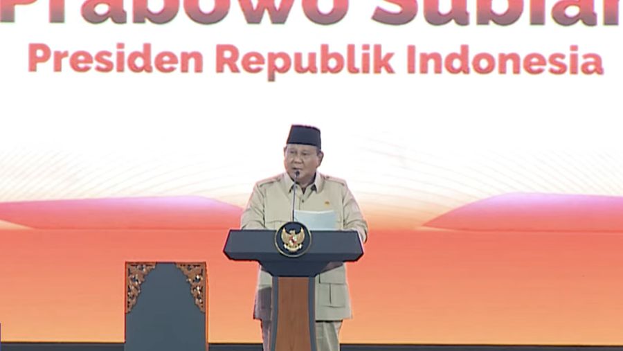 Presiden Prabowo Subianto menyampaikan sambutan dalam Penutupan Musyawarah Nasional VI Partai Keadilan Sejahtera (PKS) di Jakarta, Senin (29/9/2025). (Tangkapan Layar Youtube/PKSTV)