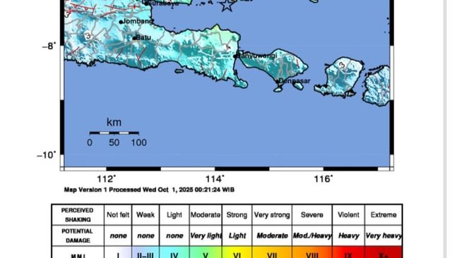 Gempa Bumi M 6,5 Guncang Sumenep Madura, Kedalaman 11 Km