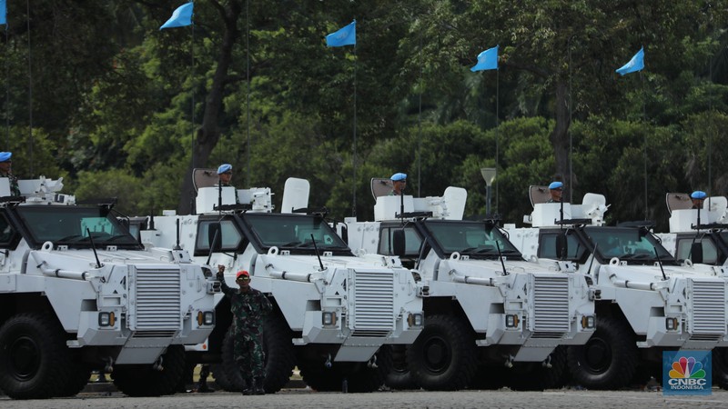 Gladi kotor jelang perayaan HUT ke-80 TNI di Monas, Jakarta Pusat, Rabu (1/10/2025). (CNBC Indonesia/Tri Susilo)