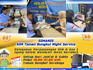 Simanis Taman Bungkul, Layanan Perpanjangan SIM Malam Hari di Surabaya
